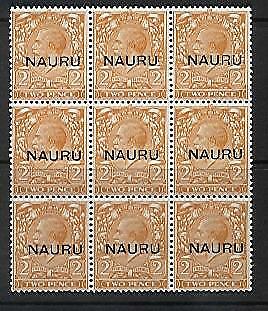 Nauru overprint on Great Britain 2d KGV (Die II ) block of 9 SG5 MUH