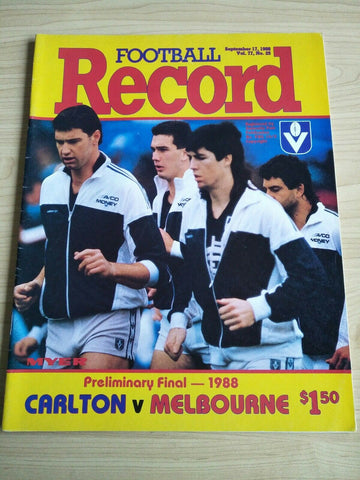 VFL 1988 Preliminary Final Football Record Carlton v Melbourne