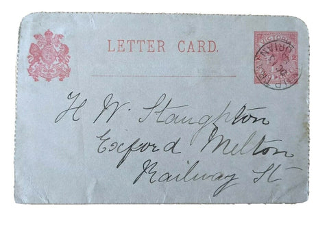 Victoria Letter Card LC8 sent on Traveling Post Office to Melton Railway Station