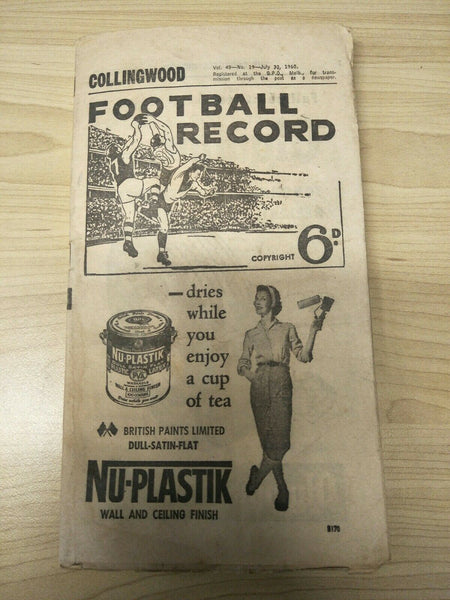 VFL 1960 July 30 Football Record Collingwood v Essendon