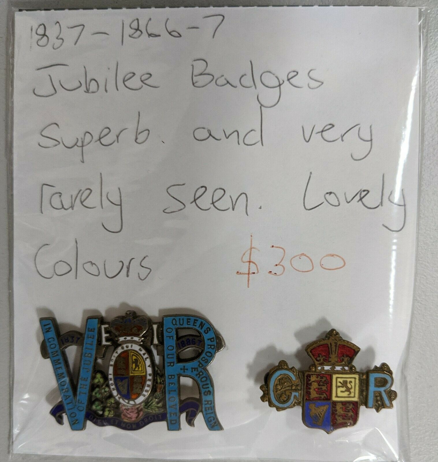 Great Britain 1837 and 1866-7 Queens Jubilee Badges In Superb Colour
