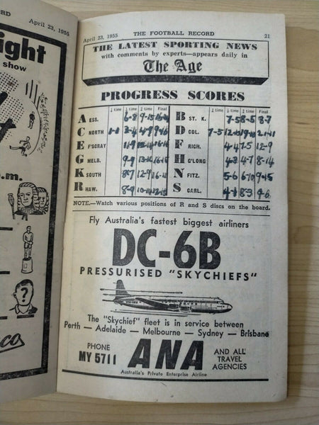 VFL 1955 April 23 Football Record North Melbourne v Collingwood