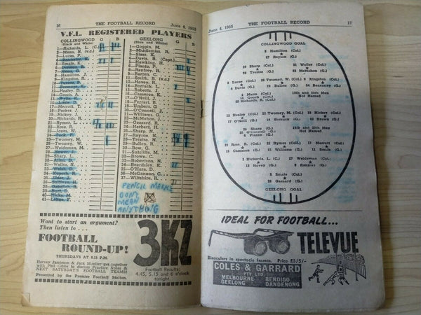 VFL 1955 June 4 Football Record Collingwood v Geelong
