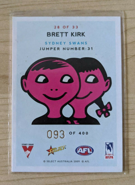 2009 AFL Select Scanlens Brett Kirk Sydney Swans 93/400