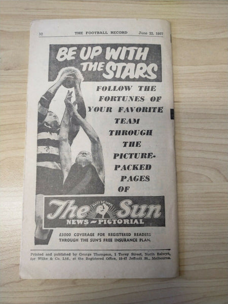VFL 1957 June 22 Football Record Collingwood v Carlton