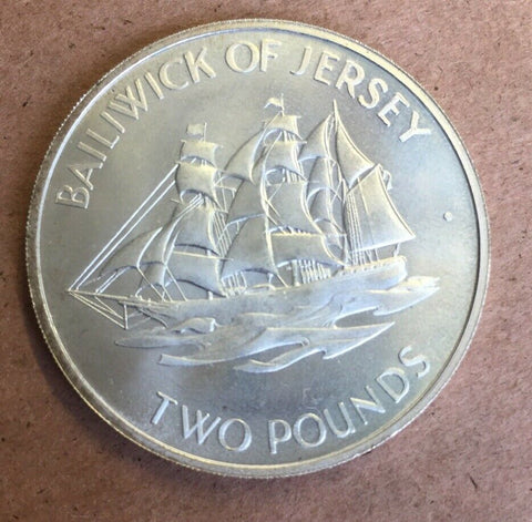 Jersey 1972 £2 Pounds Silver Wedding Coin. Ship. Silver. Uncirculated