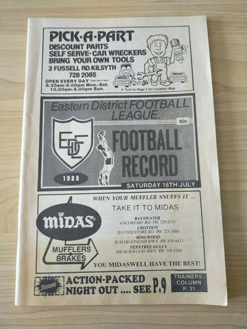Football 1988 16th July Victorian Eastern Districts Football League Football Record
