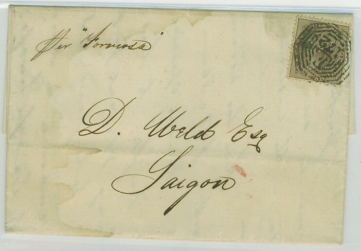 India -Saigon Indochina via Singapore 1anna 1861 Entire Per Formosa (ship)