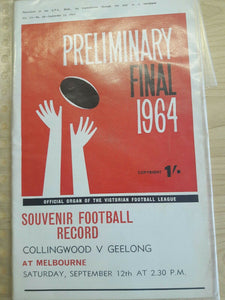 VFL Prelimary final Football Record 1964 12th Septber Collingwood Vs Geelong