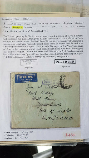 Malaya 1936 Scipio Flying Boat crash cover Kuala Lumpur Malaya - Isle of Wight GB
