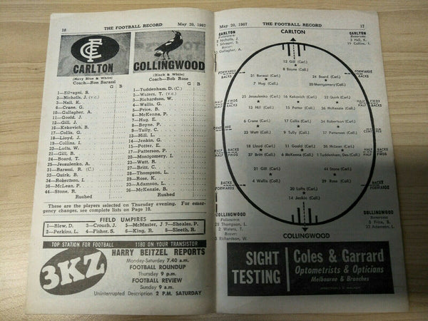 VFL 1967 May 20 Football Record Carlton v Collingwood