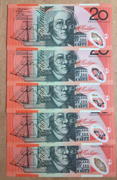 Australia 2002 $20 Macfarlane Henry Polymer R420a Consecutive Run of 5