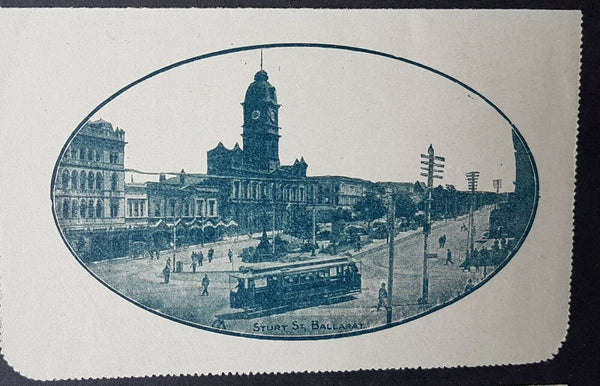 Australia Letter Card 1d KGV Sturt St. Ballarat no sky- trams clock LC 18-127B