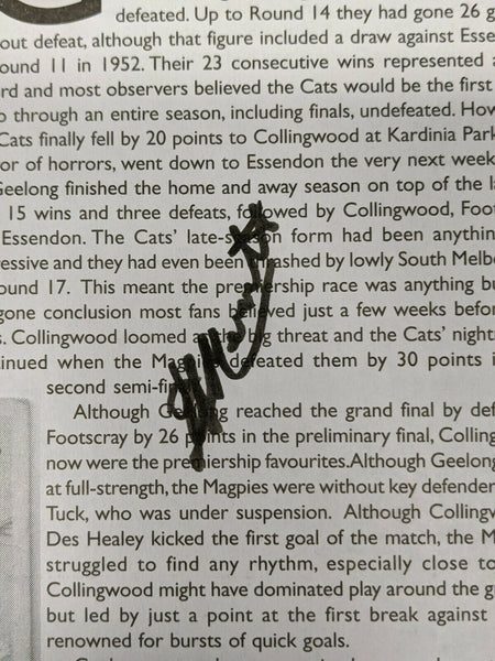 VFL Collingwood Football Club Thorold Merrett Signature 1953 Grand Final Page