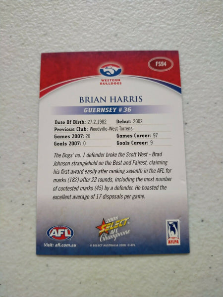 2008 Select AFL Champions Foil Signature Card Brian Harris Western Bulldogs