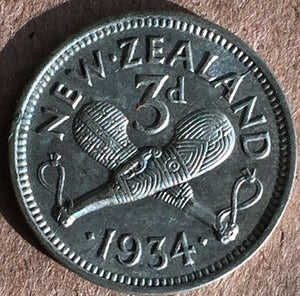 New Zealand 1934 Silver Threepenny 3d Extremely Fine Condition