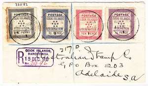 Cook Islands SG 1-4 1892 Federation star set on philatelic cover to Adelaide