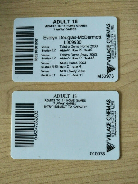 2003 Collingwood Legends Adult Membership And Social Membership Pass