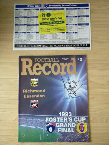 AFL 1993 Foster's Cup Grand Final Record, signed, with Ticket and Fixture
