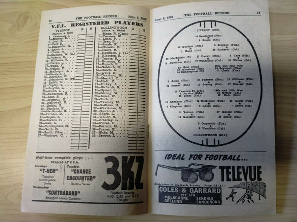 VFL 1956 June 9 Football Record Fitzroy v Collingwood