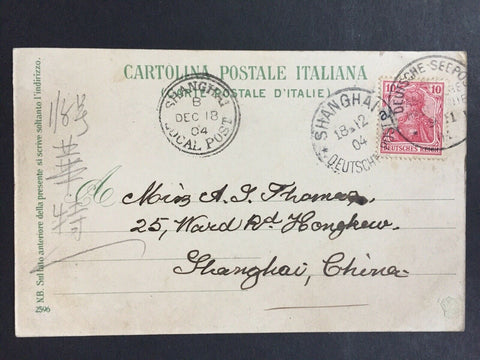 China- Incoming Mail. 1904 Naples PPC To Shanghai Deutsch Seepost Cancel