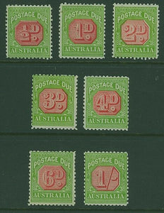 Australia postage dues SG D105/11 Perforated 11 Set of 7 to 1/- MUH