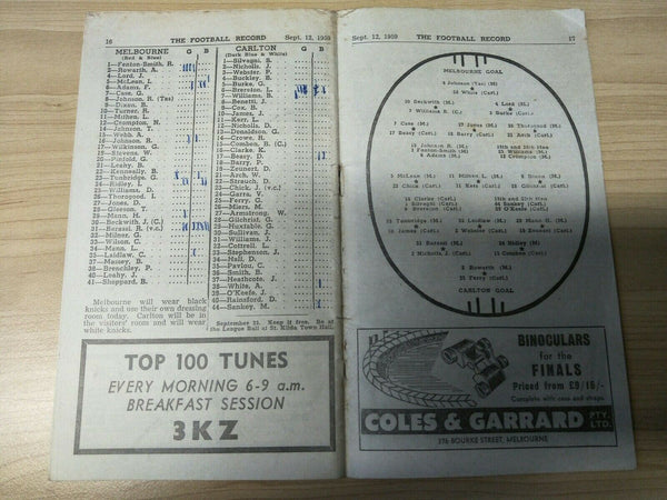 VFL 1959 September 12 Football Record 2nd Semi Final Melbourne v Carlton