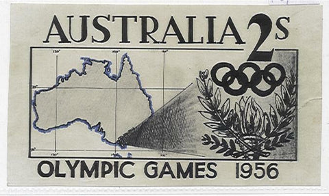 Australia Original artwork for 1956 Melbourne Olympics with letter. Map flower