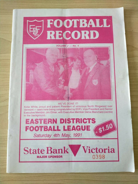 Football 1991 4th May Volume 2 No. 4 Victorian Eastern Districts Football League Football Record