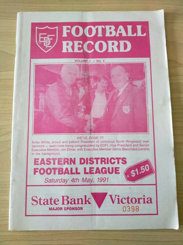 Football 1991 4th May Volume 2 No. 4 Victorian Eastern Districts Football League Football Record