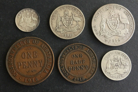 AUSTRALIA 1916 Pre Decimal 6 Coin Set