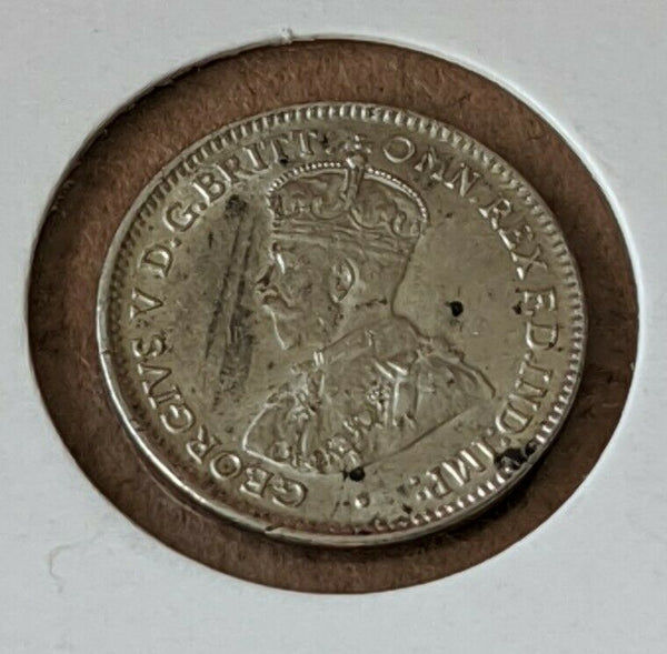 Australia 1921 Threepence 3d Carbon Spots Cleaned EF
