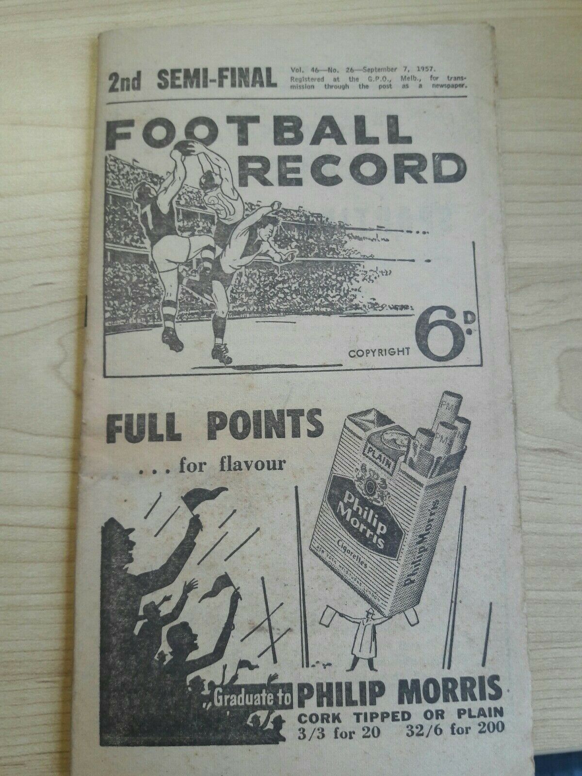 VFL 1957 Sept 7th 2nd Semi Final Melbourne vs Essendon Football Record