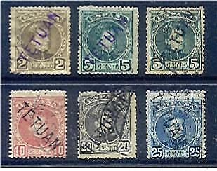 Spain SG16-21 2c brown to 25c blue with extra 5c green Fine used