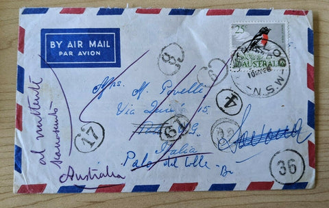 Australia Air Mail Cover with Single Franking Sent to Italy & Returned to Sender