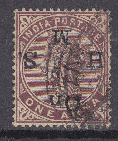 India SG O40a 1 Anna Queen Victoria error OHMS overprint inverted Used Stamp