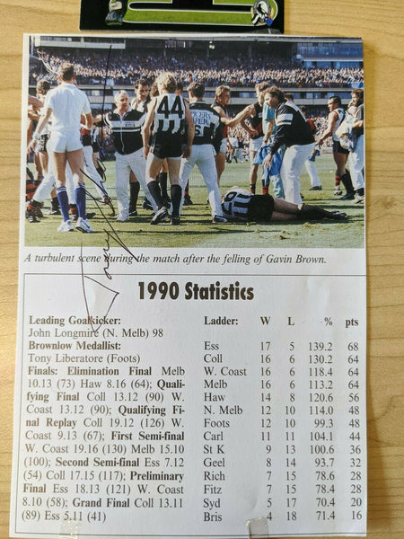 VFL Collingwood Football Club 1990 Grand Final Statistics Signed Gavin Brown