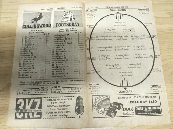 VFL 1964 July 25 Football Record Collingwood v Footscray