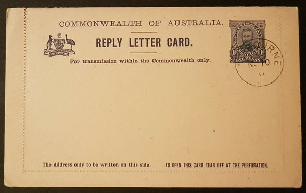 Australia Reply Letter card 1d fullface KGV Town Hall Sydney, Phantom Falls Vic