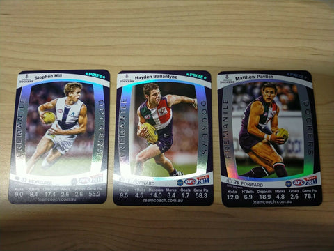2011 Teamcoach Prize Cards Team Set ERROR CARDS NOT EMBOSSED Fremantle