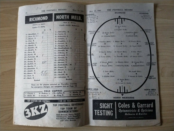 VFL 1968 May 18 Football Record Richmond v North Melbourne