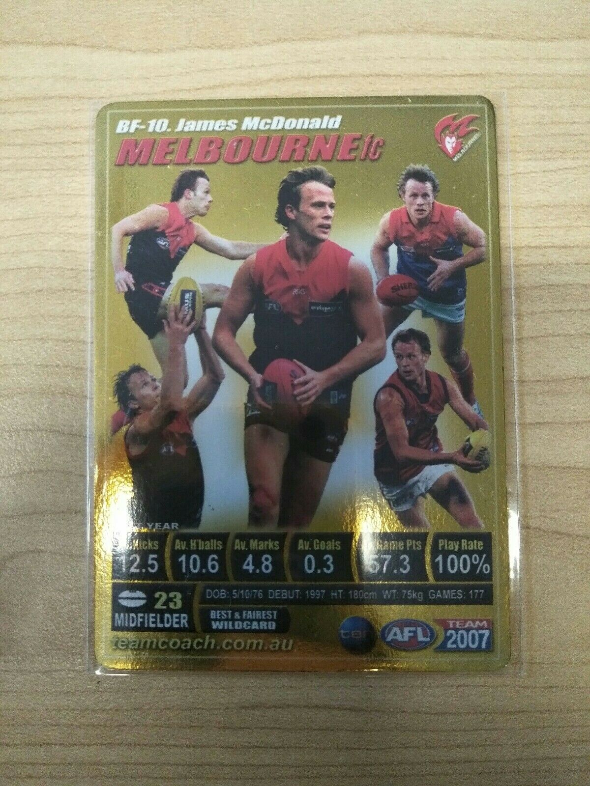 2007 Teamcoach Gold Best And Fairest James McDonald Melbourne