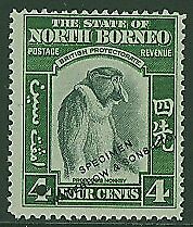 North Borneo SG 306 4c Monkey optd Specimen with a security puncture. MUH