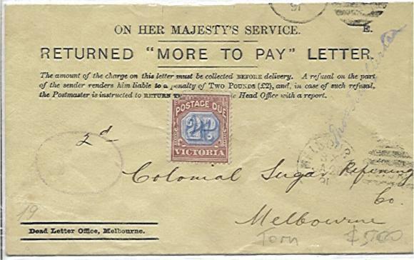 Victoria Australian States 1891 Dead Letter Office Melb cover returned to sender