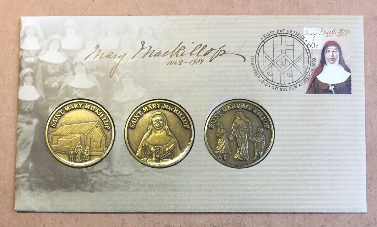 2010 Australian Mary MacKillop With 3 Medallions PNC 1st Day Issue