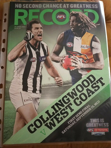 2012 1st Semi Final AFL Football Record Collingwood v West Coast