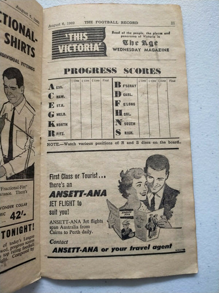 VFL 1960 August 6 Football Record Melbourne v Collingwood
