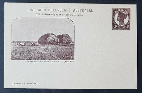 Queensland Post Card 1d on buff htaystacks and Lucerne strippers HG10a