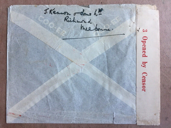 Australia - Straits Settlements Wool Advertising cover ”Opened By Censor” RTS