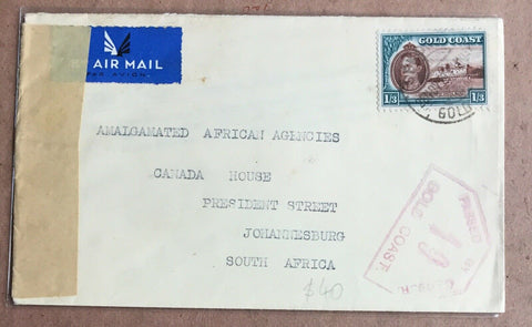 Gold Coast 1939 King George VI Cover Passed By Censor to Johannesburg